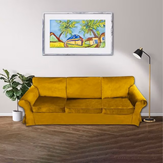 IKEA Ektorp Velvet Sofa Cover in Yellow, Stain Resistant, W: 218 cm