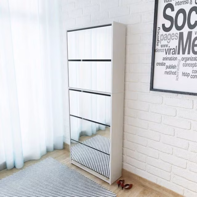 Berkfield Home 5-Layer Glossy White Mirror Shoe Cabinet W/D/H: 63 x 17 x 169.5 cm