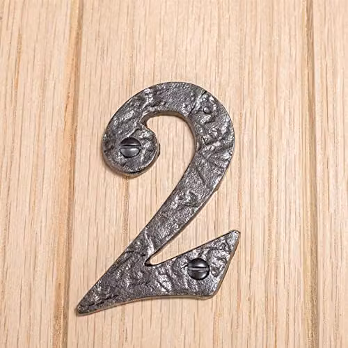 Hammer and Tongs Rustic Iron Number 2 Wall Numeral in Grey, Pack of 2, Height: 8.5 cm – 6