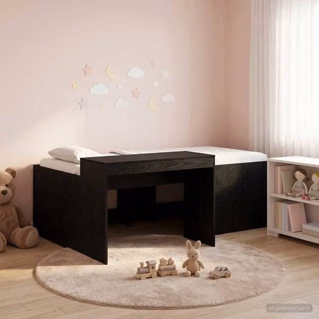 Berkfield Home Kids High Bed Frame with Desk in Black, W/D/H: 90 x 200 cm