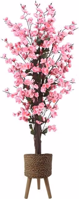 Pegdev 120 cm Pink Artificial Blossom Tree with Woven Effect Planter – 1