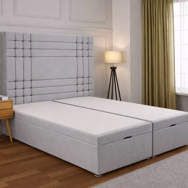 Soft Snooze Beds Modern Ottoman Storage Bed with Panelled Headboard in Silver, Super King, W/D/H: 200 x 200 cm – 1
