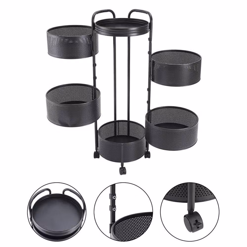 EONLION 6 Tier Rotating Kitchen Storage Trolley Cart in Matt Black – 2