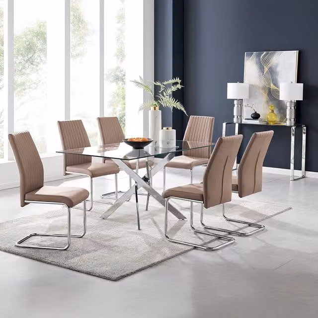 FurnitureboxUK Leonardo Dining Table with Six Lorenzo Chairs in Cappuccino