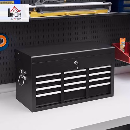 HOMCOM 6 Drawer Lockable Metal Tool Chest with Top Case, Black, W/D/H: 60.0 x 26.0 x 34.0 cm – 2