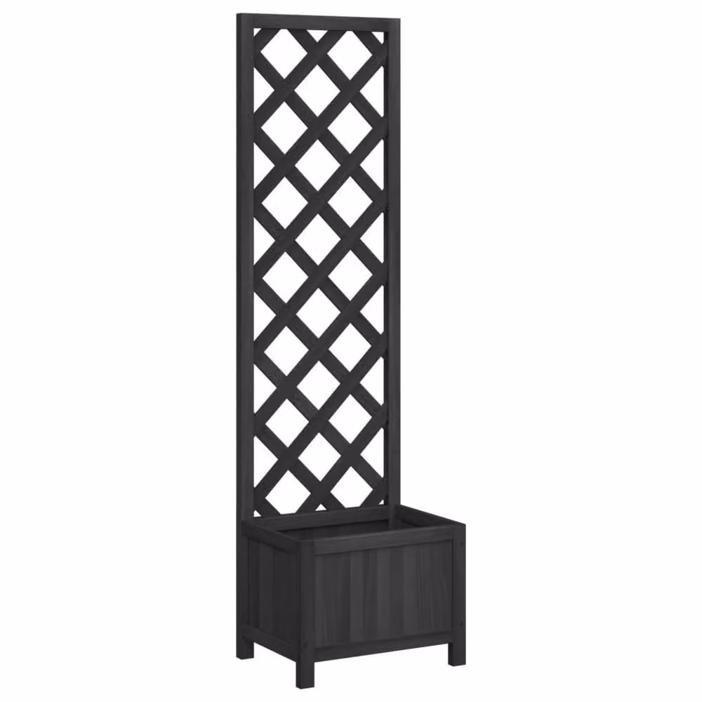 Berkfield Home Black Solid Wood Fir Planter with Trellis – 2