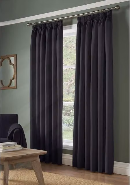 Livinluxury Blackout Pencil Pleat Taped Top Curtains in Anthracite Grey, Width: 137 cm, Height: 167 cm