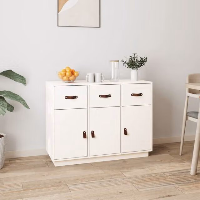 Berkfield Home White Rustic Solid Wood Pine Sideboard W/D/H: 100 x 40 x 75 cm