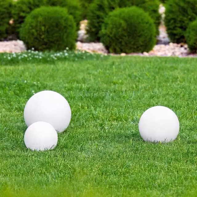 Wyld and Coco Set of 3 White Solar LED Outdoor Sphere Ball Lamps with Dusk Sensor and IP67 Waterproof Rating