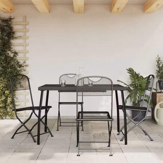 Berkfield Home 5 Piece Garden Dining Set in Anthracite Black Metal Mesh – 1