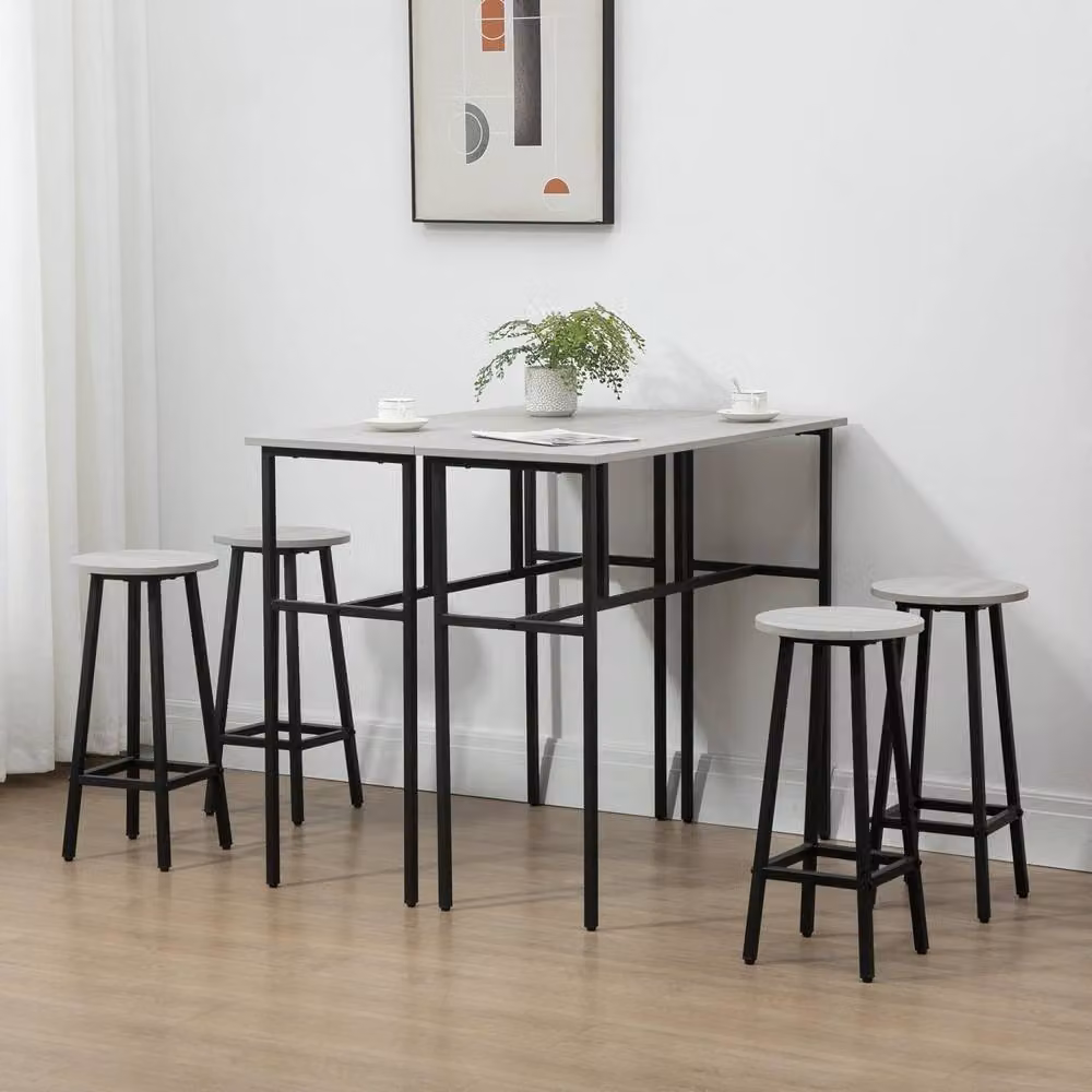 Wyld Haus Lura Rika 6 Piece Grey Bar Dining Set with 2 Tables and 4 Stools – 3