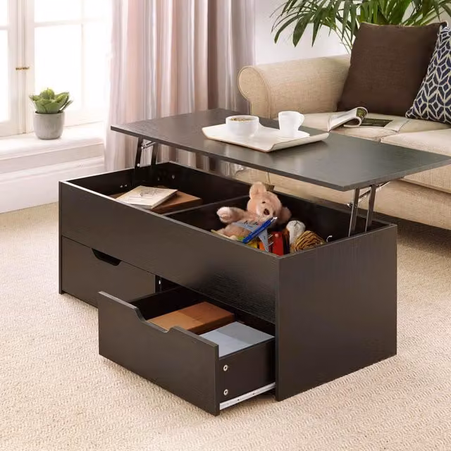 Home Source Bruges Black 2 Drawer Lift-Up Coffee Table Storage Unit