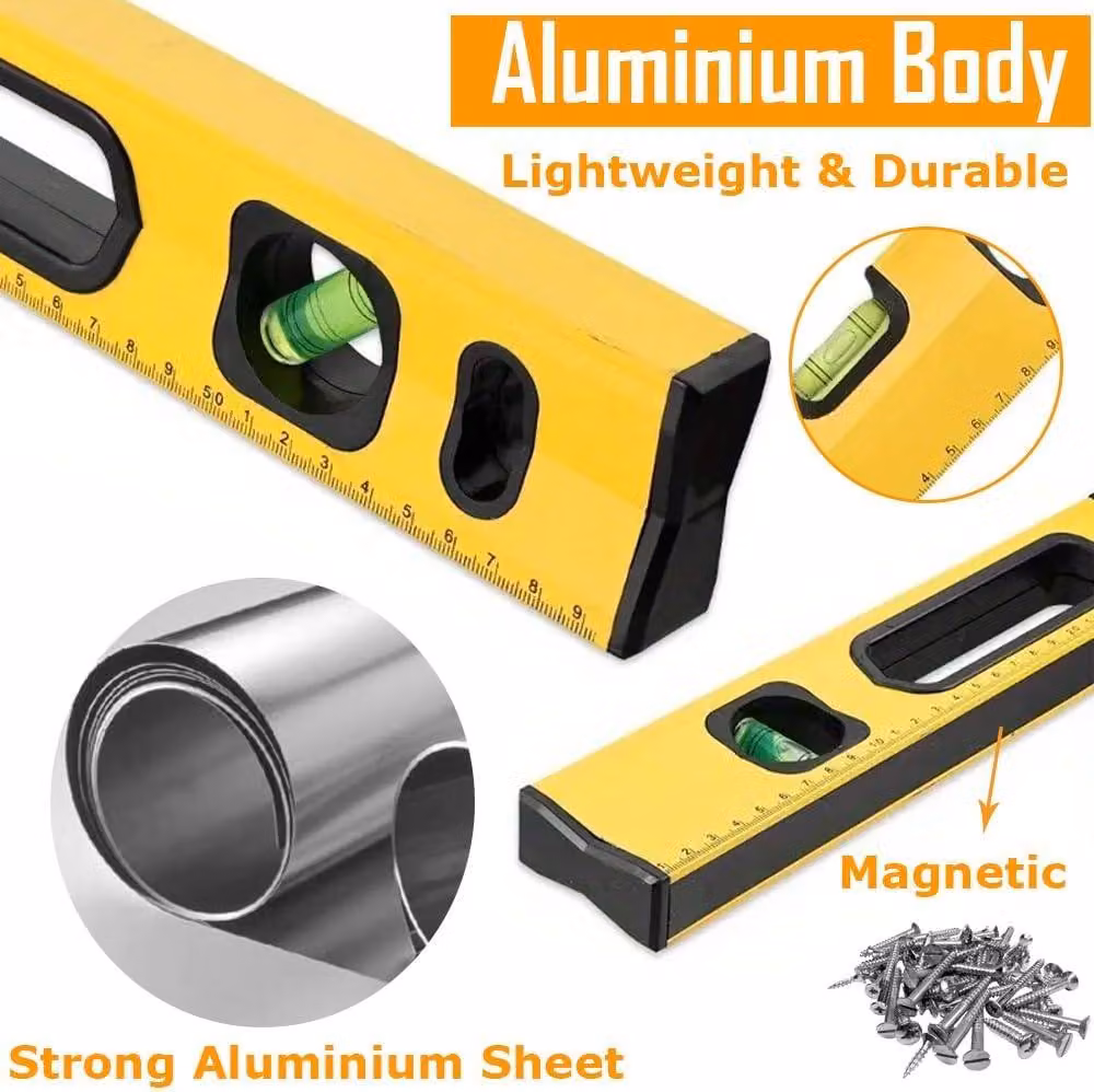 ATEK Magnetic Alloy Spirit Level and 5m Measuring Tape Set in Yellow – 5