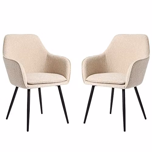 Genesis Modern Dining Chairs with Armrests in Beige Bouclé and Black Metal