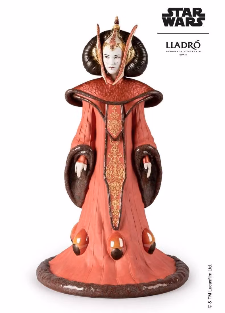 Lladró Queen Amidala in the Throne Room Limited Edition Porcelain Sculpture in White, Gold and Red