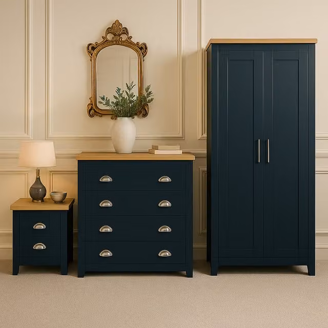 Birlea Highgate 4 Piece Wooden Furniture Set in Navy Blue with Silver Accents