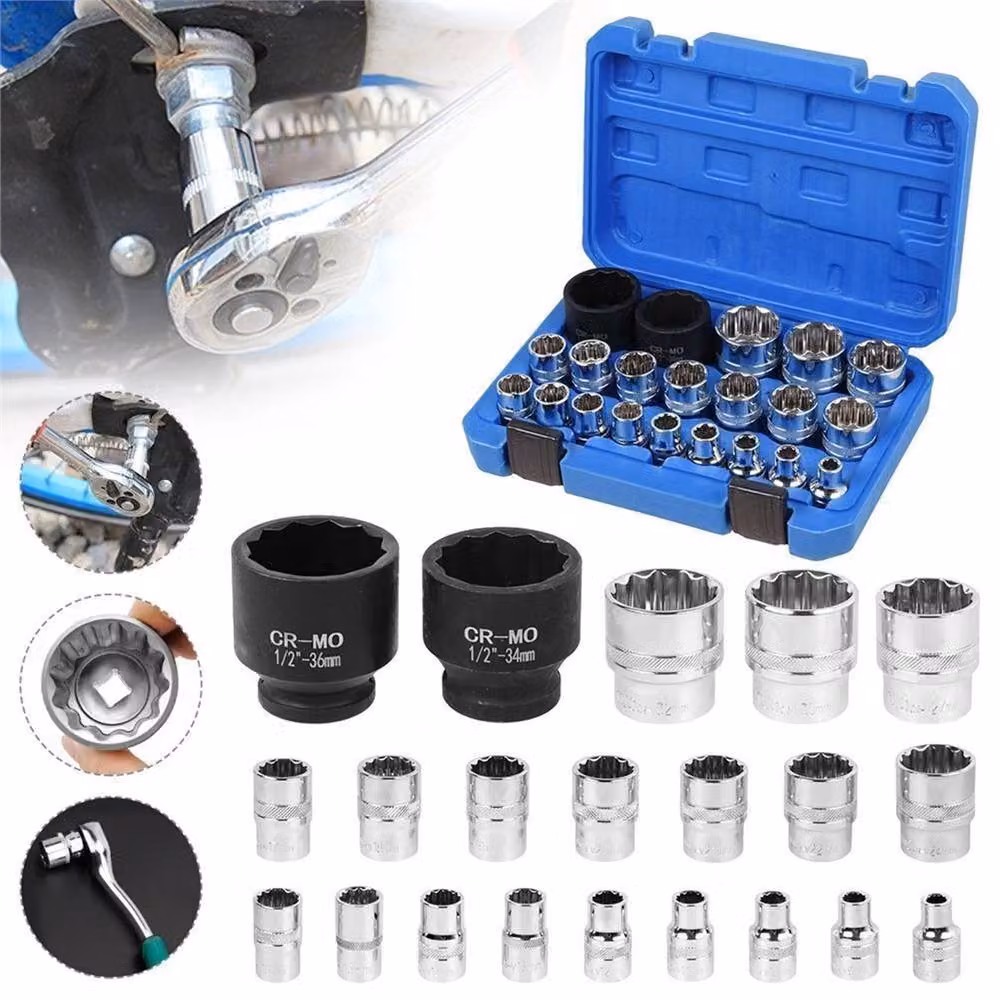 Havendro 21-Piece 1/2 inch Drive 12-Point Spline Metric Socket Set in Blue, Chrome Vanadium, W/D/H: 362 x 362 x 1600 mm – 3