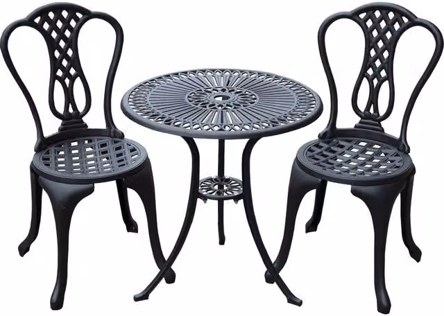 ERGOVEXA 3 Piece Cast Aluminium Bistro Set for Garden, Balcony or Terrace, Black