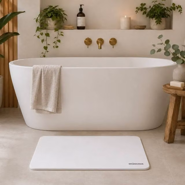 Misona Large Diatomite Stone Bath Mat, White, W: 80 cm, D: 50 cm