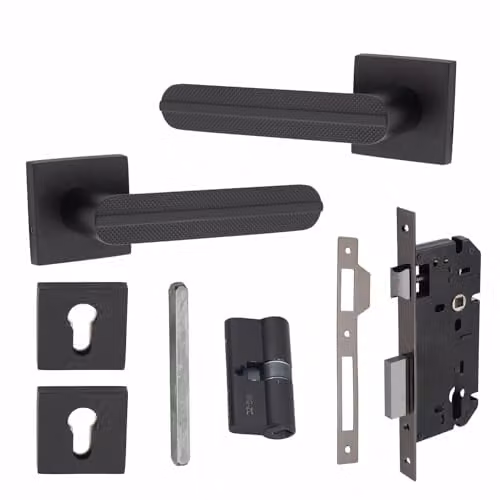 Golden Grace Long Backplate Set Door Handles in Matt Black Finish