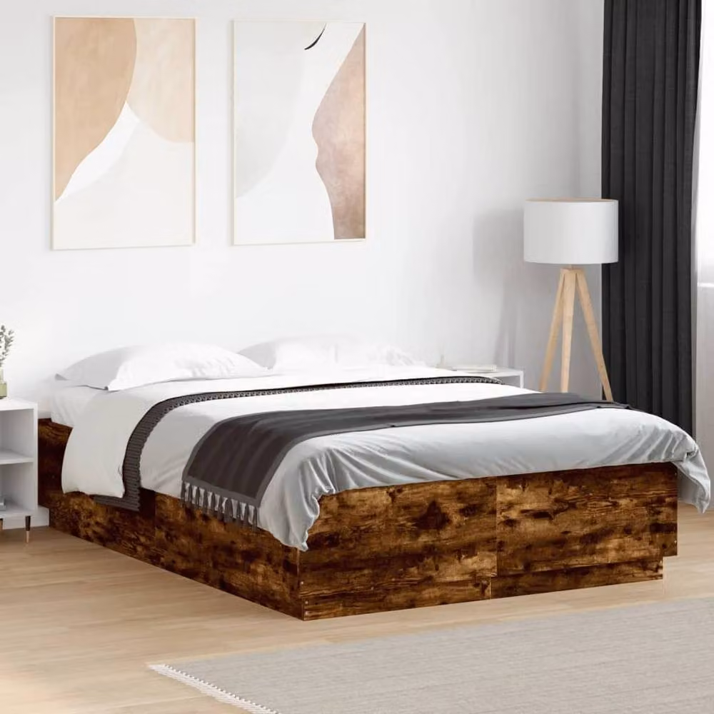 Berkfield Home Durable Bed Frame with Under-Bed LED Lighting in Smoked Oak Brown, W/D/H: 200 x 140 x 40 cm – 2
