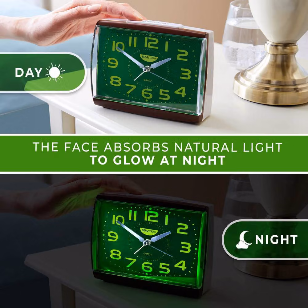 Bergstrom Glow-in-the-Dark Alarm Clock with Silent Second Hand in Green, W/D/H: 14.5 x 13.0 x 6.8 cm – 3