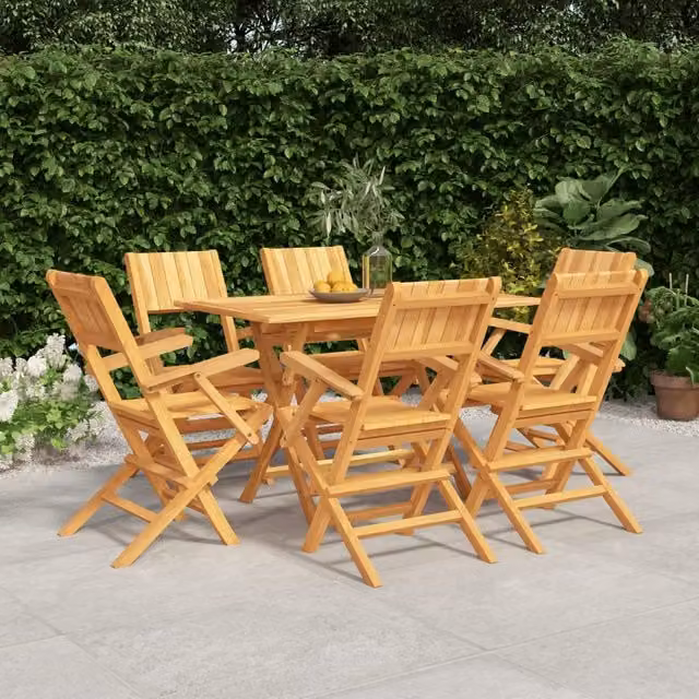 Berkfield Home 7 Piece Classic Solid Teak Wood Garden Dining Set in Brown – 1