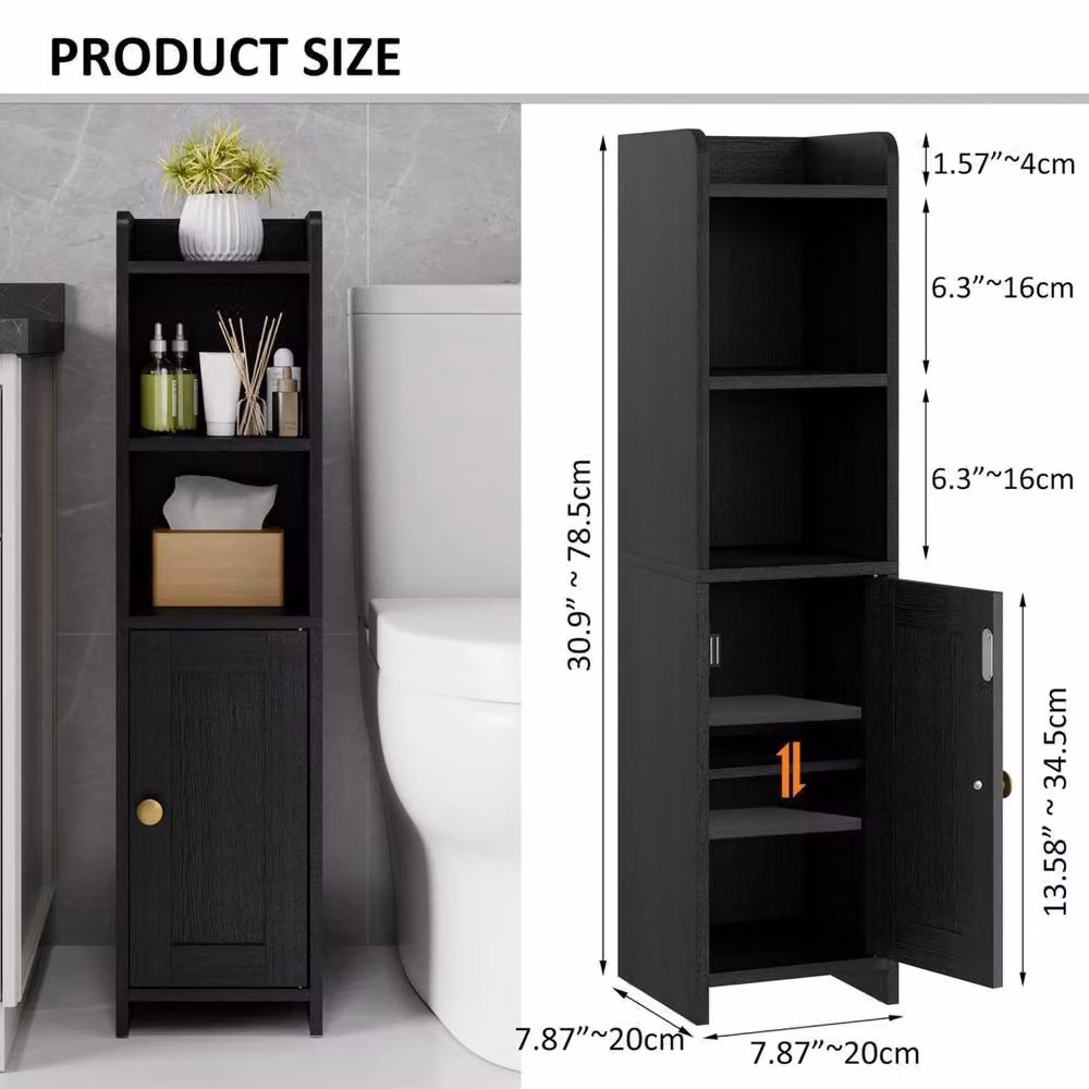 FORGEVIO Small Freestanding Bathroom Floor Cabinet in Black with Hinged Doors and Internal Shelves – 2