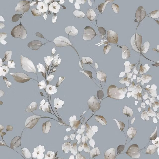 Rasch Rosalie Blue Floral Botanical Matt Paper Wallpaper