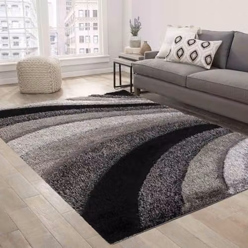 Desire Rugs Modern Soft Waves Shimmer Shaggy Area Rug, Grey, W: 200 cm, L: 290 cm – 2