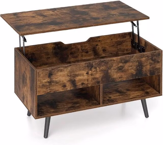FORGEVIO Lift Top Coffee Table with Open Storage Shelves in Brown – 1