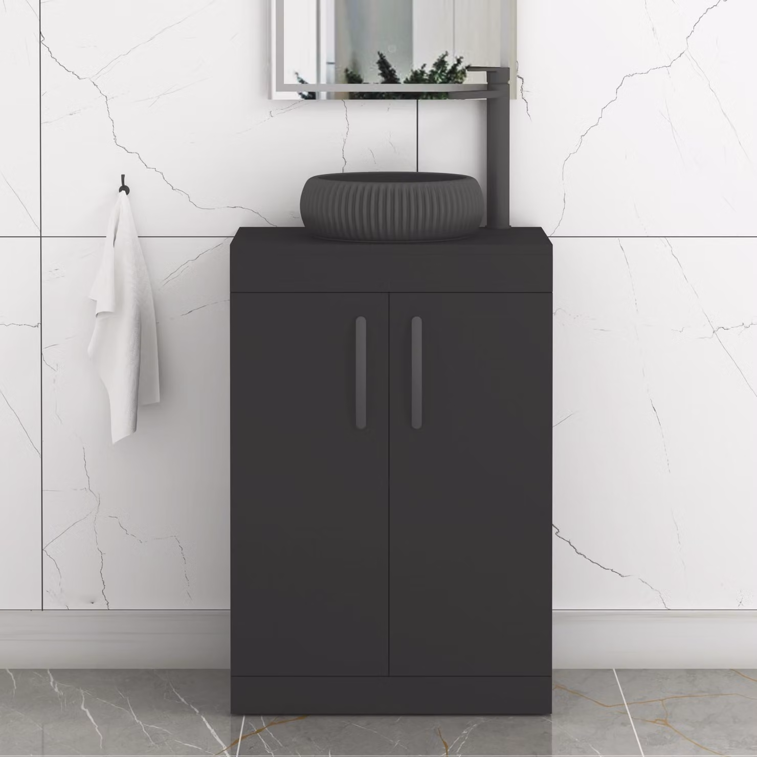 Royal Bathrooms Turin 600mm Floor Standing 2 Door Vanity Unit with Countertop Basin in Matte Black