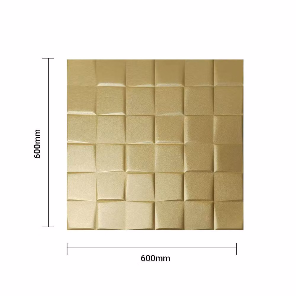 ENER-J 3D Square PU Leather Wall Panels, Gold, Pack of 4, W/D/H: 60 x 60 x 1 cm – 3