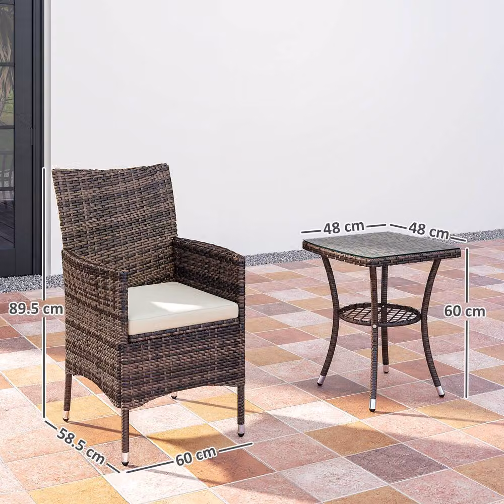 ERGOVEXA 2 Seat Twin Rattan Bistro Chair and Table Set in Brown – 2