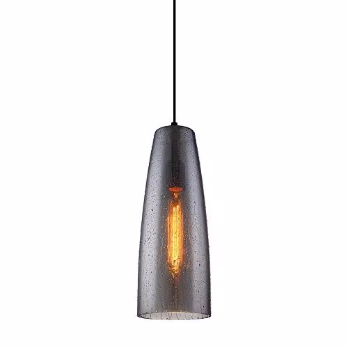 Netlighting Modern Hanging Pendant Black with Smoky Glass Shade, E27