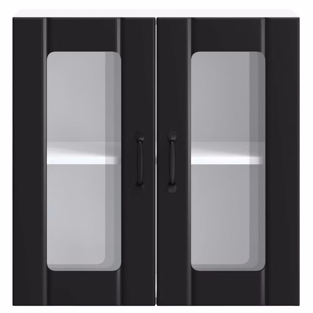 Berkfield Home Lucca Black Wall Mounted Kitchen Cabinet with Glass Doors and Internal Shelves – 4