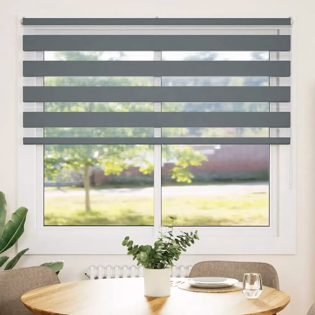 Berkfield Home Zebra Day and Night Blind in Grey Polyester, W: 155 cm, H: 100 cm – 2