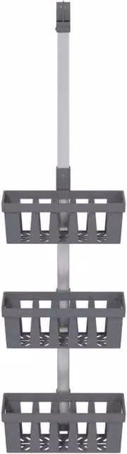 Berkfield Home Adjustable Aluminium Shower Hanger Shelf in Silver, W: 30 cm, D: 15 cm, H: 67-105 cm