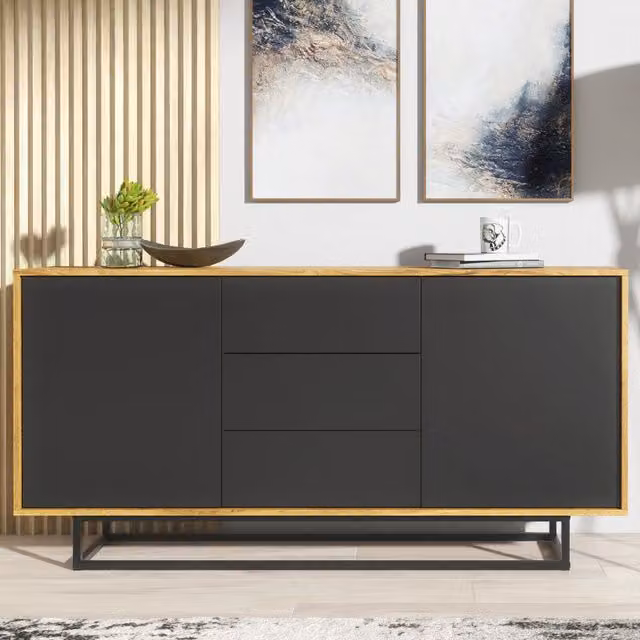 Mex Furniture LTD Industrial Loft Style Sideboard in Black and Multicolour, W: 140 cm, H: 80 cm, D: 35 cm