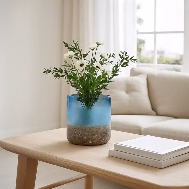 Orsina Viso Large Round Silver and Blue Face Vase