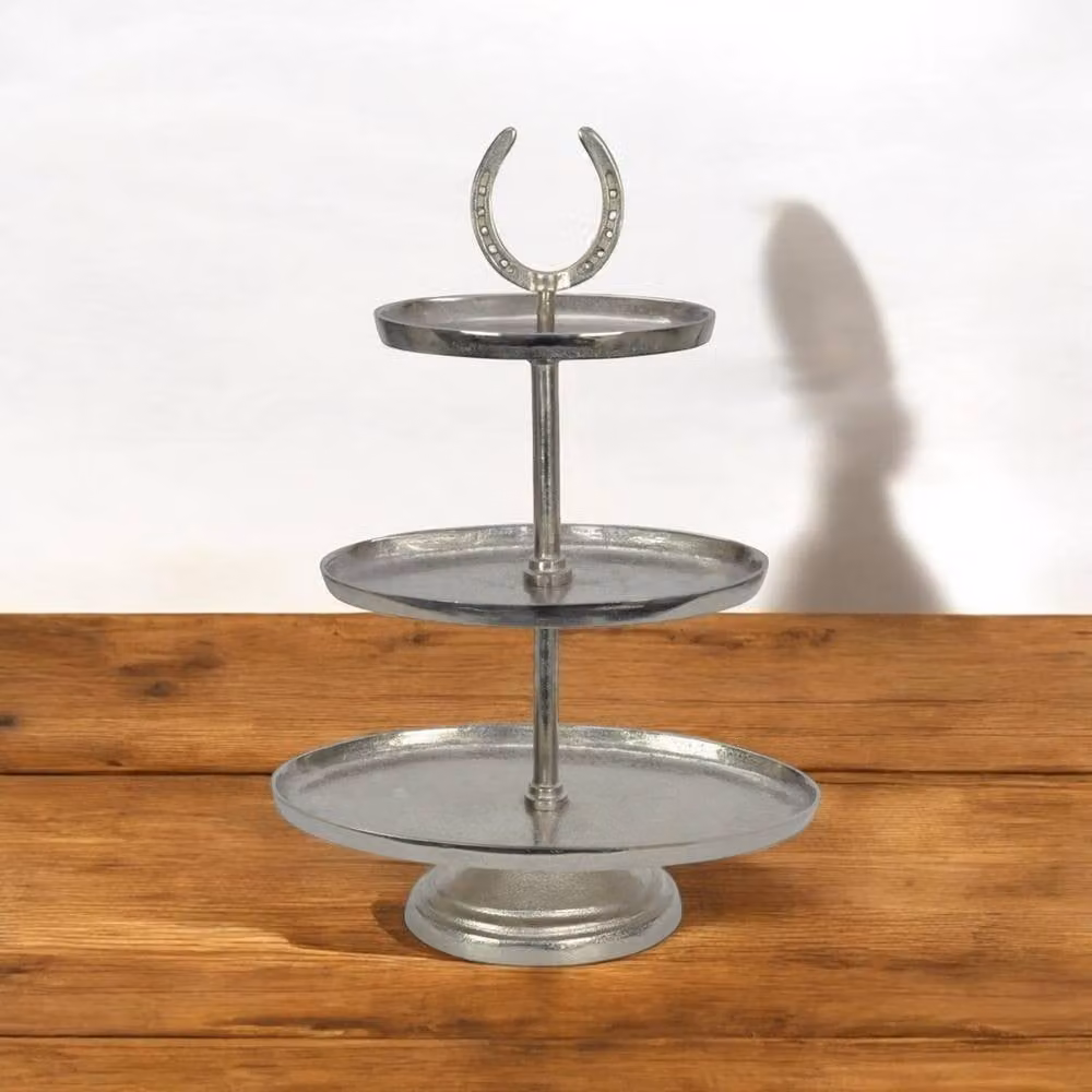 Minster 3 Tier Round Stainless Steel Cake Stand in Silver, W: 38 cm, H: 56 cm – 3