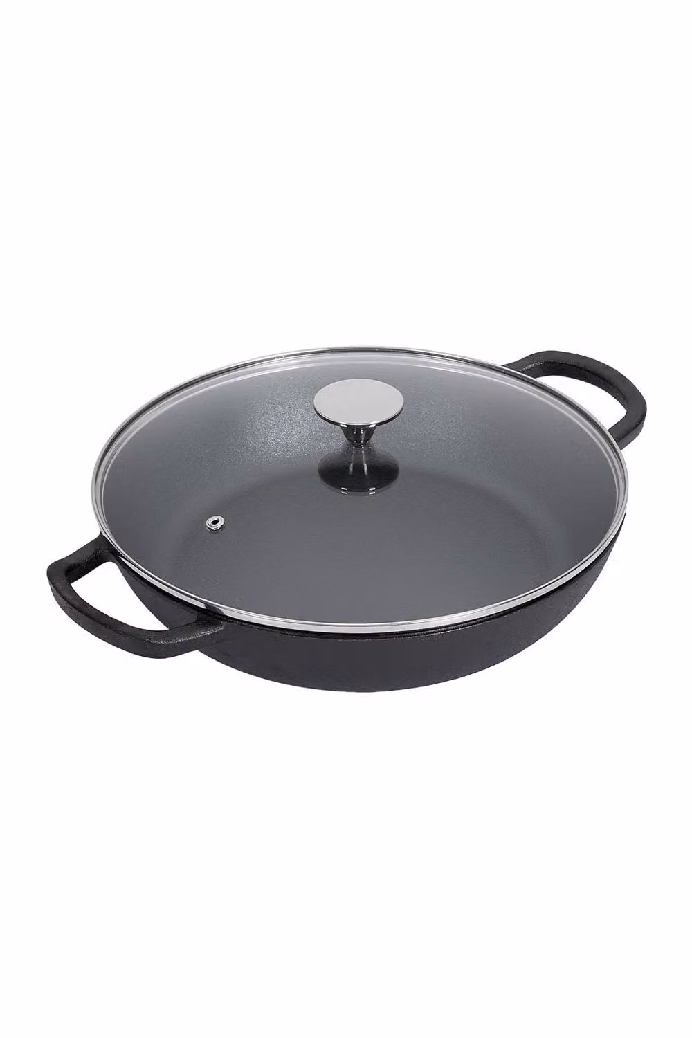 Living and Home Uncoated Cast Iron Wok with Glass Lid and Handles in Black – 4