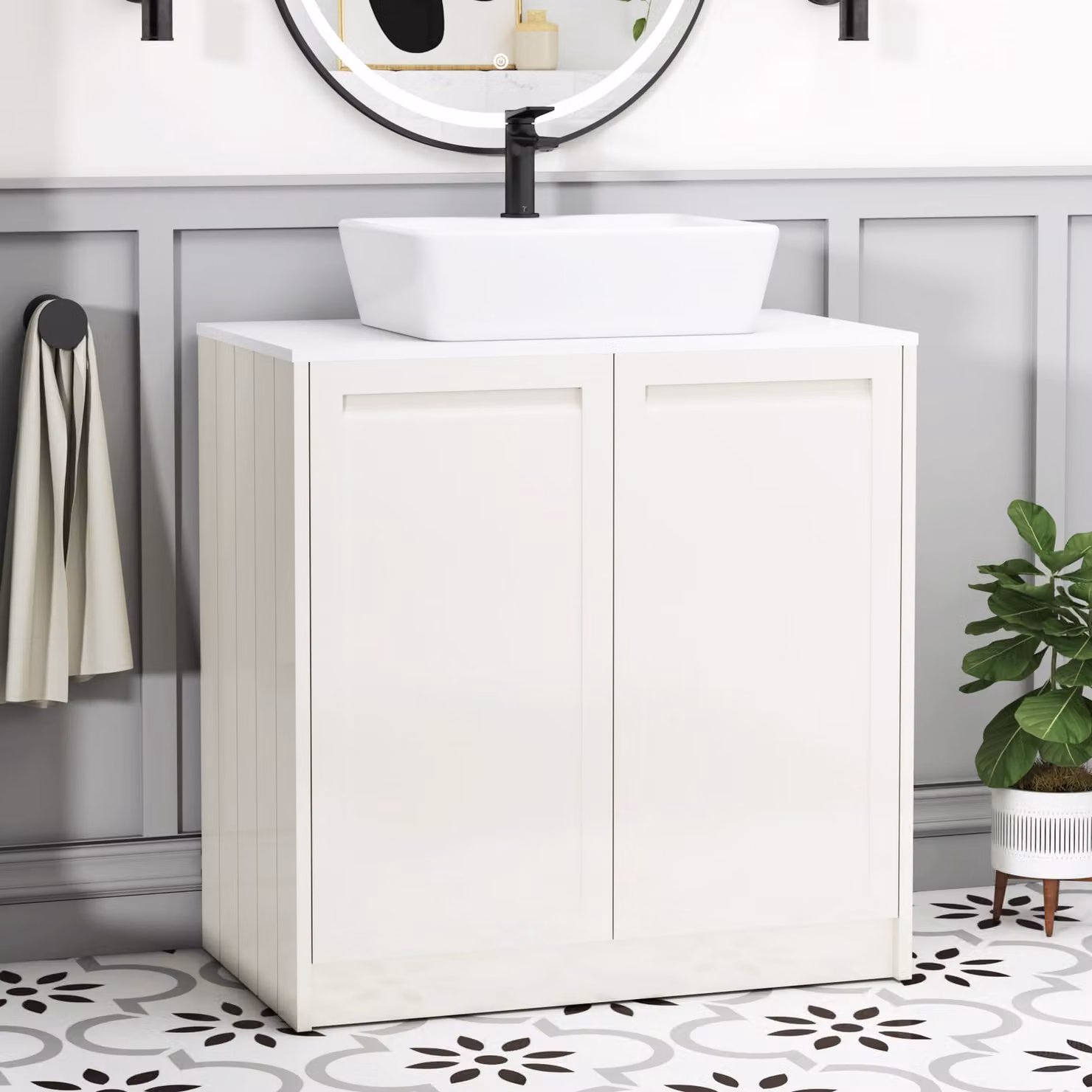 Royal Bathrooms Elmore 800mm Classic White Floor Standing 2 Door Vanity Unit with Cube Basin and Plain White Worktop