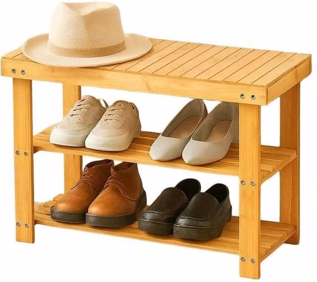 Ventryn 2 Tier Bamboo Shoe Rack Seating Bench in Brown – 1