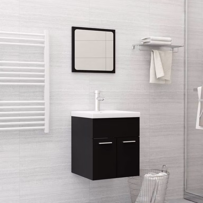 Berkfield Home Modern Black Bathroom Furniture Set with Vanity Unit and Mirror Cabinet