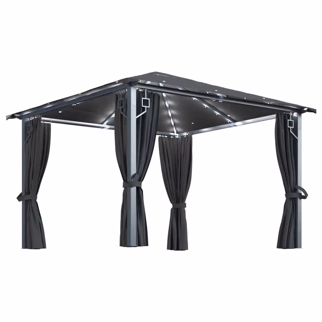Berkfield Home Anthracite Aluminium Gazebo with Curtains and LED String Lights, W/D: 3 x 3 m – 2