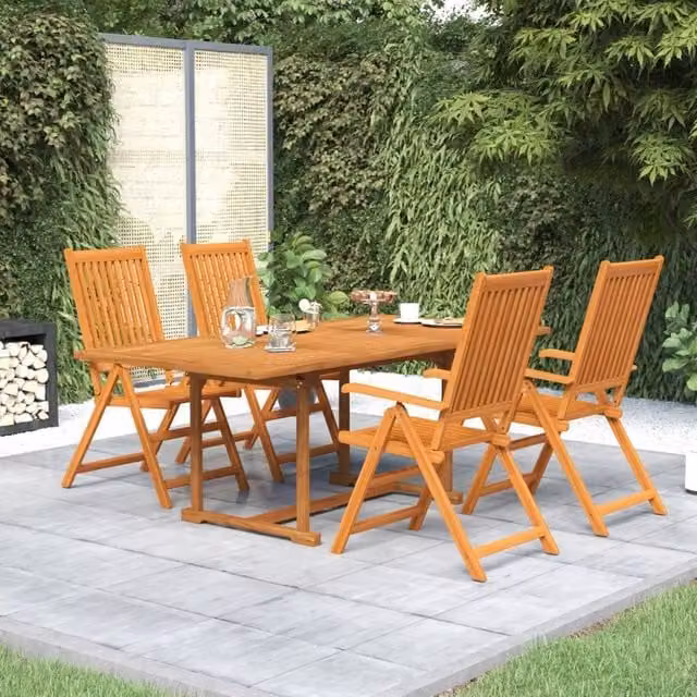 Berkfield Home 5 Piece Extendable Garden Dining Set in Brown Oiled Acacia Wood