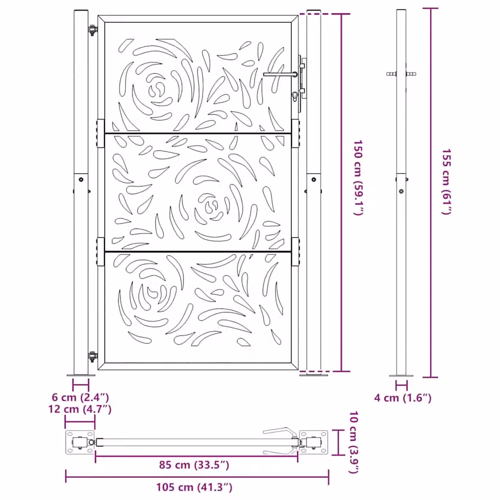 Berkfield Brown Weathering Steel Garden Gate with Flame Design, W: 105 cm, H: 155 cm – 5