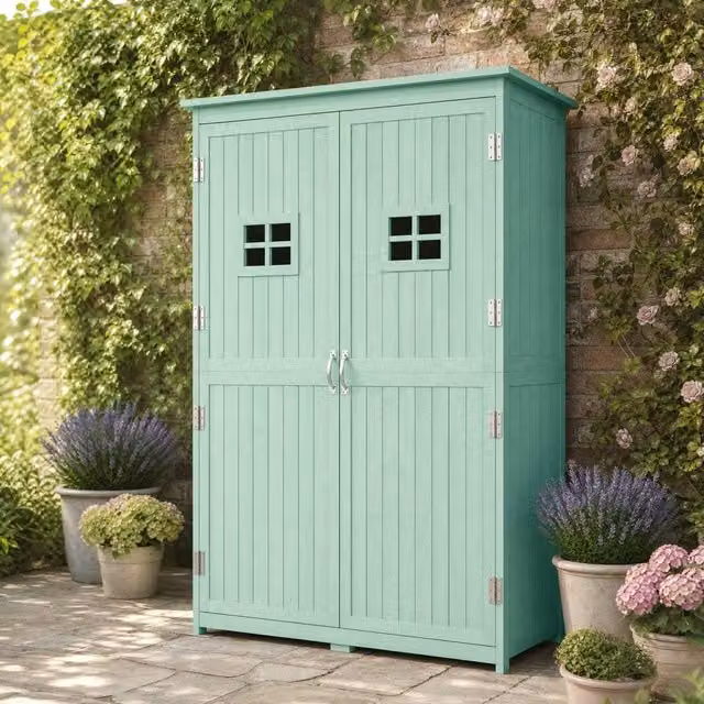 STILVORA Green Pent Garden Storage Shed with Double Doors, Window and Shelving