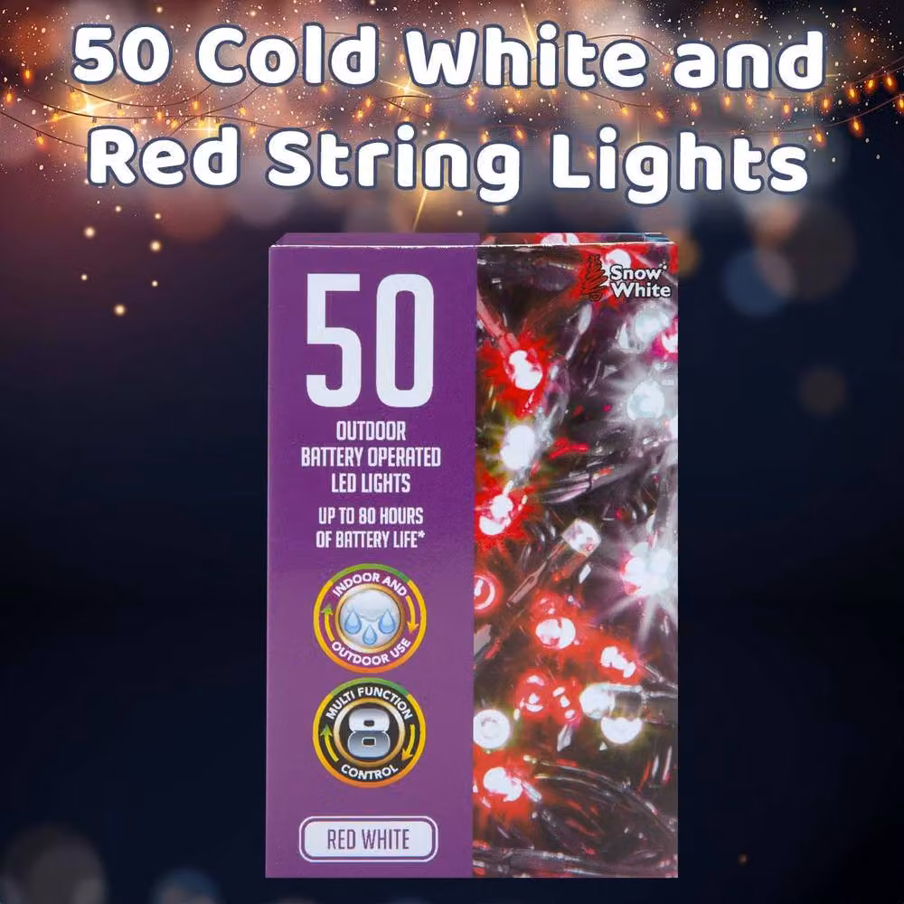 VFM e-Store Christmas String Lights with 50 Bulbs in White, Red and Multicolour – 3
